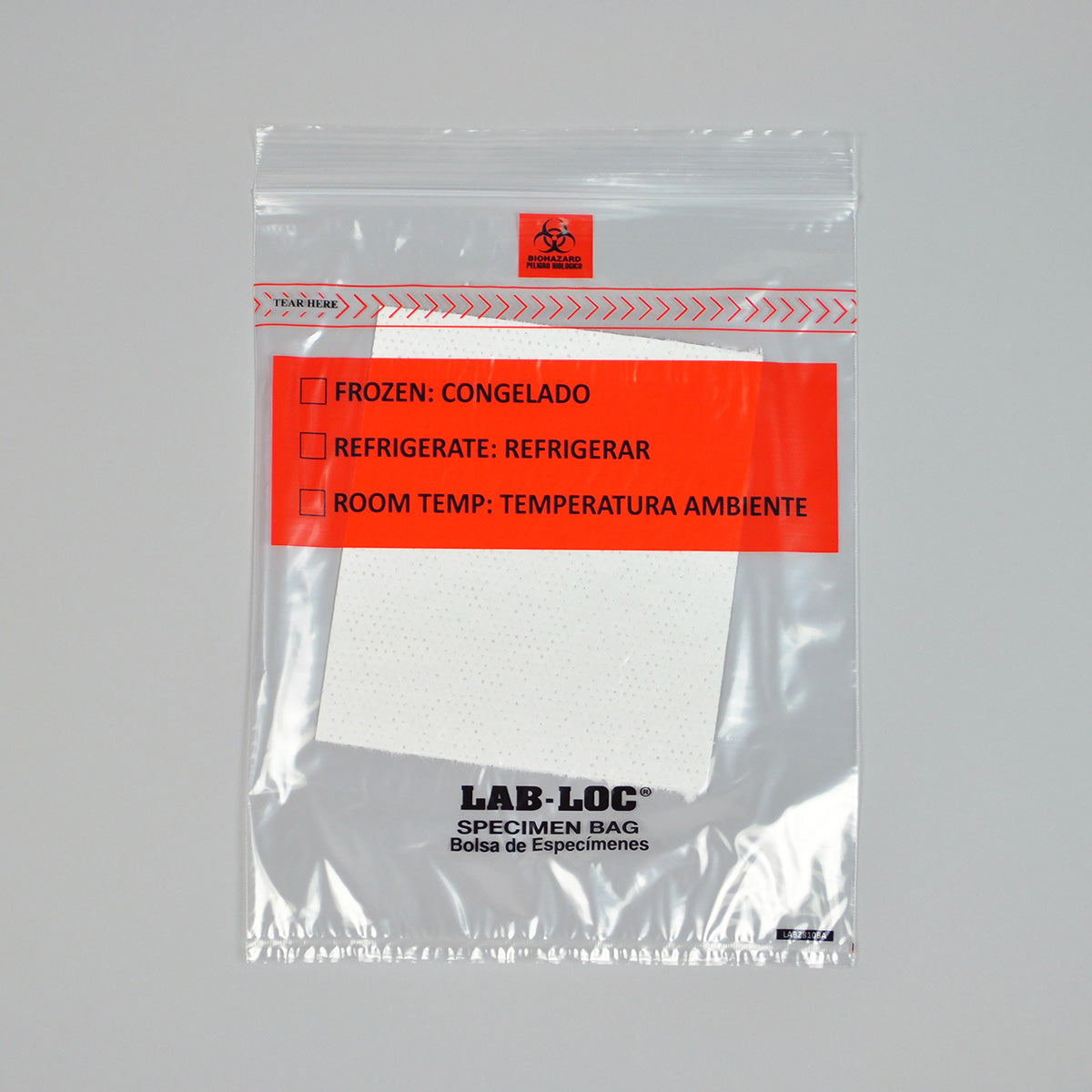 8" x 10" 1.75 mil Lab-Loc® Specimen Bags w/ Removable Biohazard Symbol and Absorbent Pad