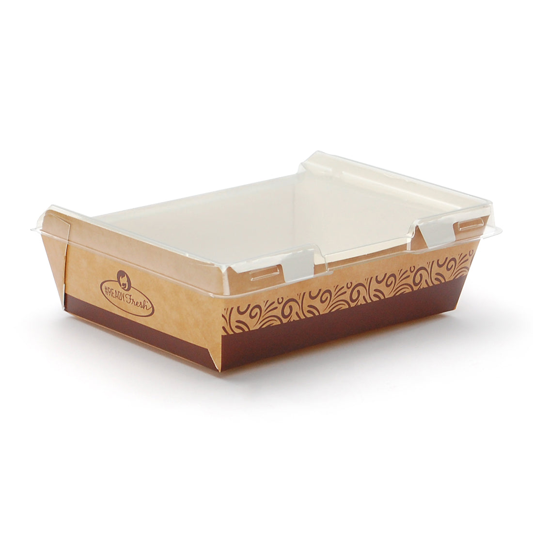 6.7" x 7.5" X 2" #ReadyFresh® Kraft Container w/ Clear Hinged Lid (Large)