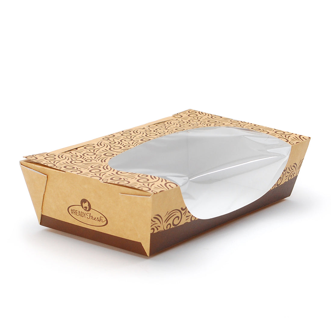 7" x 7.9" X 2" #ReadyFresh® Kraft Tuck-Top Container w/ Side Window