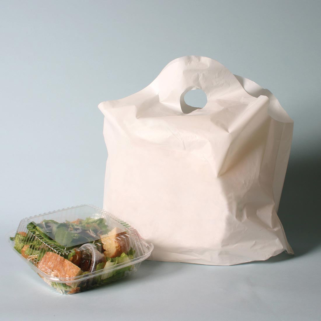 24" x 20" + 11"BG 1.25 mil Unprinted WhiteTake Out Bags w/ Wave Top Handle